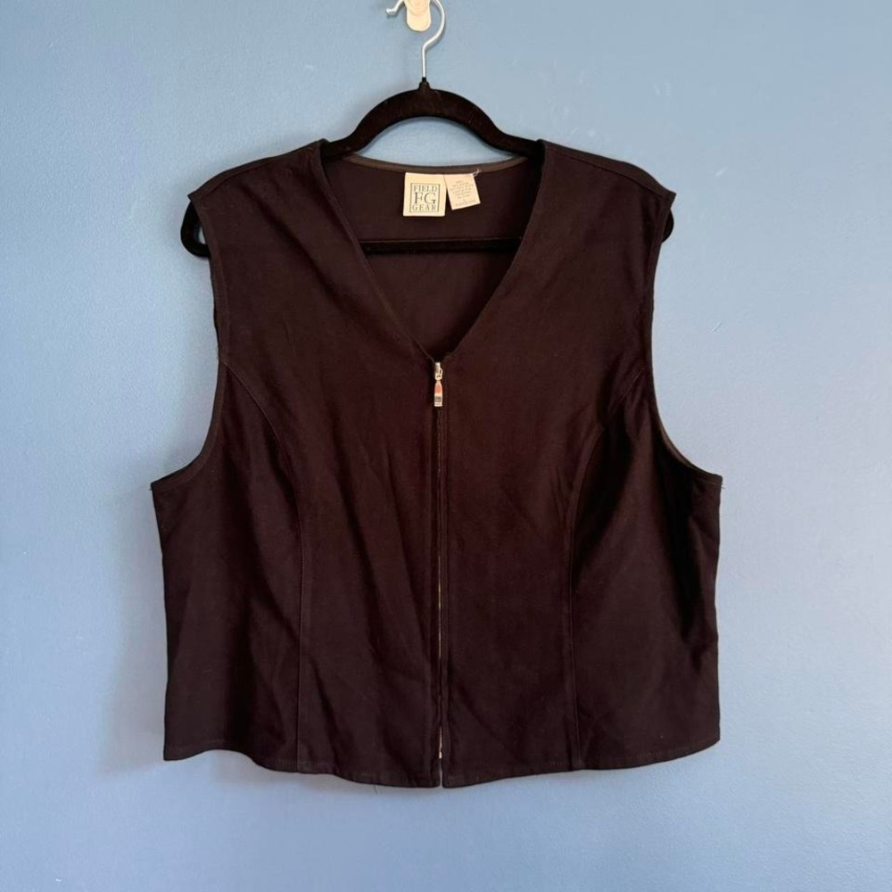 Y2K Black Vest Women's Size Large Field‎ Gear Zip Sleeveless Basic Shirt Retro